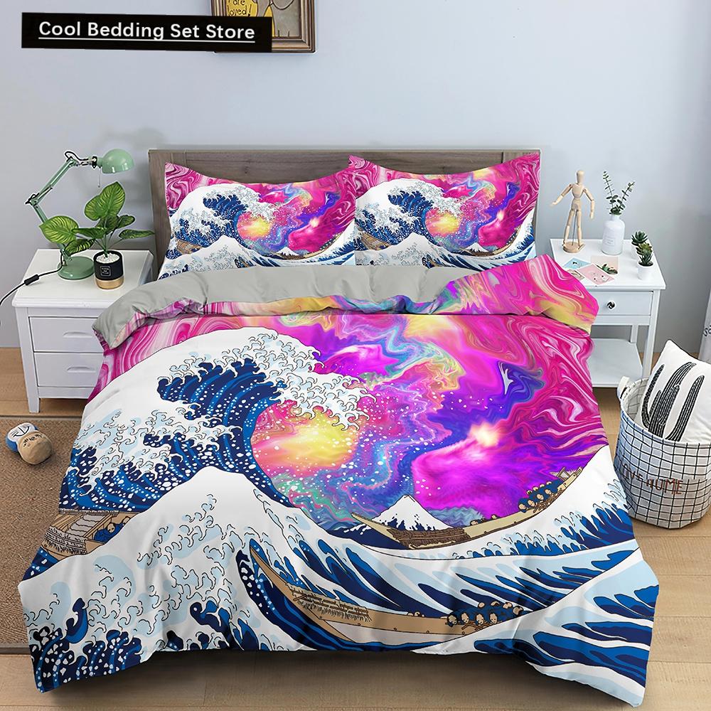 Комплект постельного белья Ocean Wave с 3D абстрактным рисунком, пододеяльник размера King/Queen с наволочкой в акварельном стиле, 2/3 шт., полиэстеровое одеяло