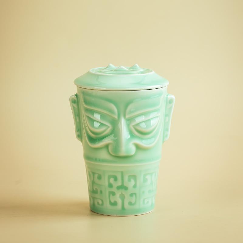 Керамическая кружка Sanxingdui с крышкой - Универсальная для чая, воды, вина, коктейлей или колы