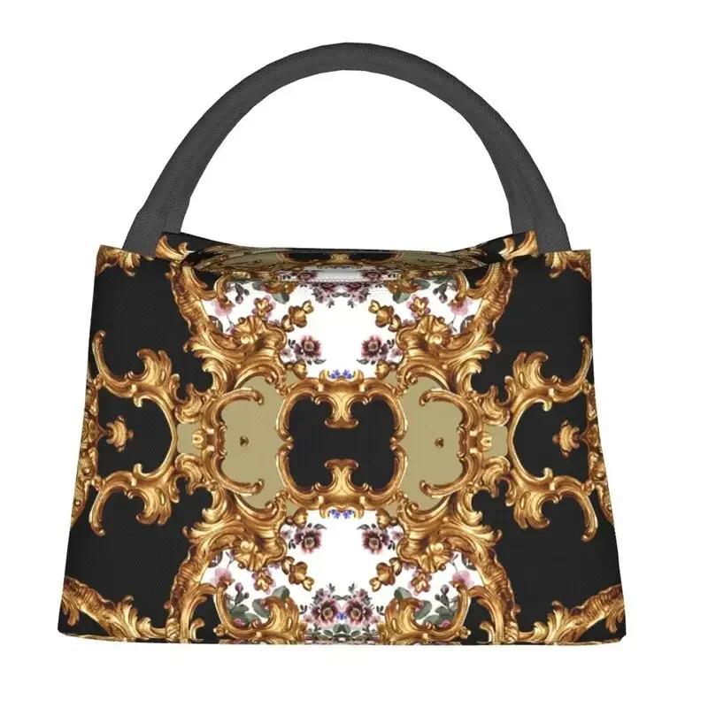 Золотой барокко элегантный изолированный ланч-бокс для женщин герметичный геометрический узор термохолодильник для пляжа кемпинга путешествия