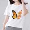 Модная женская футболка классического цвета с принтом бабочки, универсальная повседневная удобная футболка с круглым вырезом для пригородных поездок