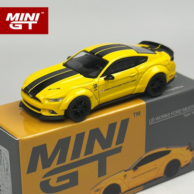 Минигт 1:64 Lbwk Ford Mustang Тройной Желтый Литой Автомобиль Модель 1077