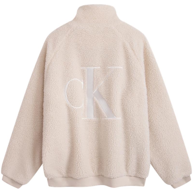 Calvin Klein Куртка из искусственной овчины с вышитыми буквами и воротником-стойкой, мужская куртка, цвет: белый J324346-ACF