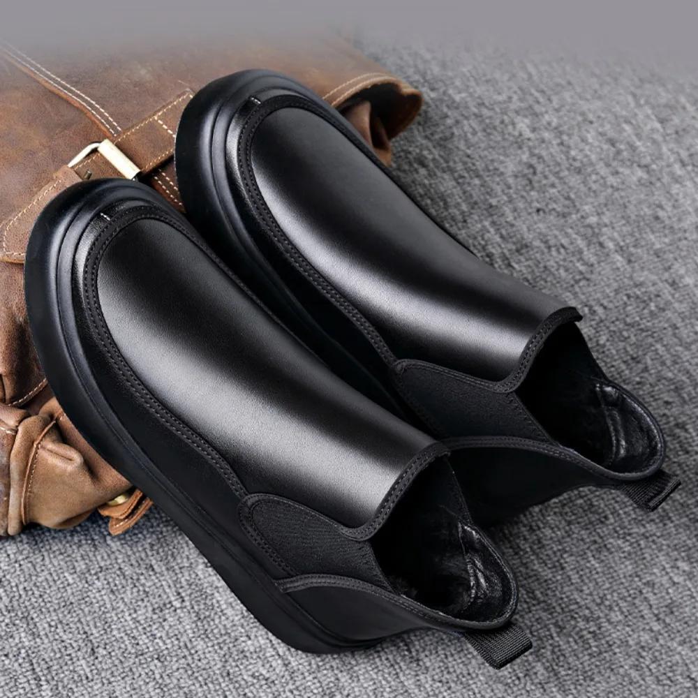 Ботинки мужские Dermis Мужская обувь Осень-зима Мужская обувь Теплая толстая подошва Высокий верх из коровьей кожи Нескользящие ботинки Челси Botas Hombre Piel