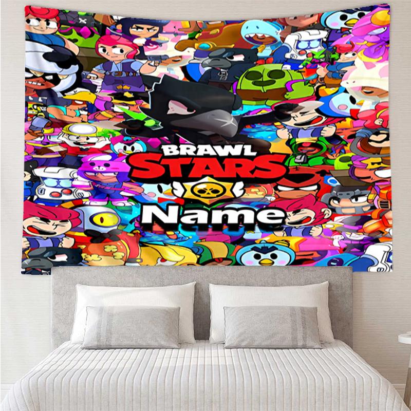 Custom Name Brawl Stars Print Tapestry, Backdrop, Easy Setup, Ideal for Bedroom, Office & Living Room, with Aesthetic Wall Hanging Decor.