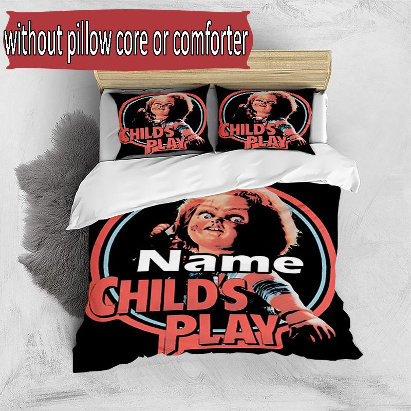 3pcs Duvet Cover Set (1*Duvet Cover + 2*Pillowcase, Without Core), Custom Name Bride of Chucky Pattern Bedding Set, Home Bedroom Decor Gift