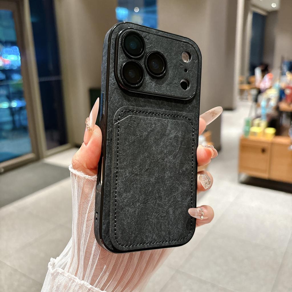 Большое Окно Текстура Морщин Слот для Карт Чехол Для Для Iphone 17 16 1 14 Plus 13 Pro Max Защита Камеры Ударопрочный Матовый Кошелек Чехол
