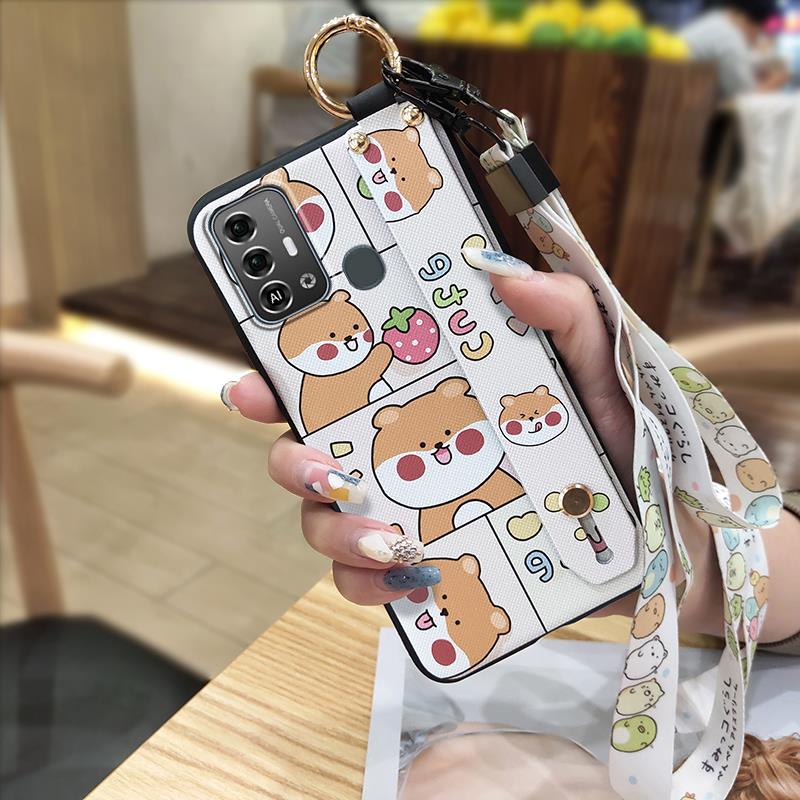 Kickstand Fashion Design Phone Case For ZTE Blade A53 Pro Cartoon Back Cover Shockproof Wrist Strap Anti-dust Wristband