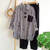 Women'sSummer Fashion Shirt Suit Loose Slim Comfortable Casual Striped Two-piece Set 2 Piece Set Women