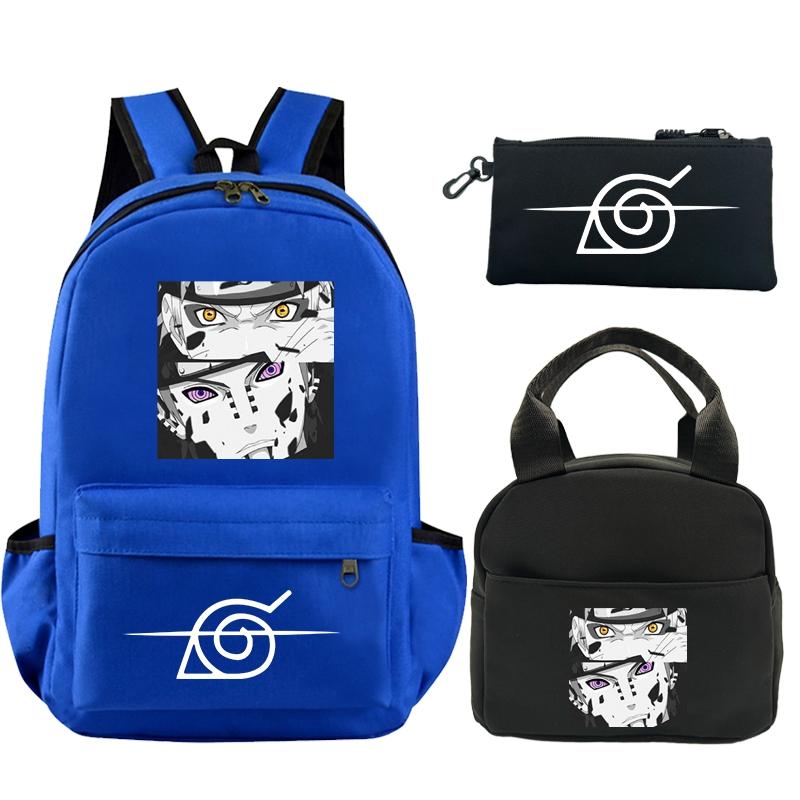 3 шт./компл. рюкзак аниме Наруто с принтом книжная сумка с сумкой для обеда пенал подростковый детский школьный рюкзак для девочек и мальчиков