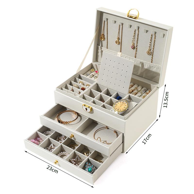 Large Capacity Light Luxury High-End Exquisite Jewelry Box 2025 New Necklace with Lock Earrings Anti-Oxidation Storage Box