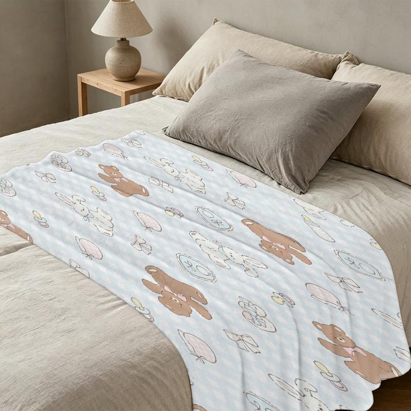Cartoon Bear & Bunny Fleece Blanket | No Shedding, Soft Cozy Warm Throw for Home, Couch Napping, Sleeping, Christmas & Halloween