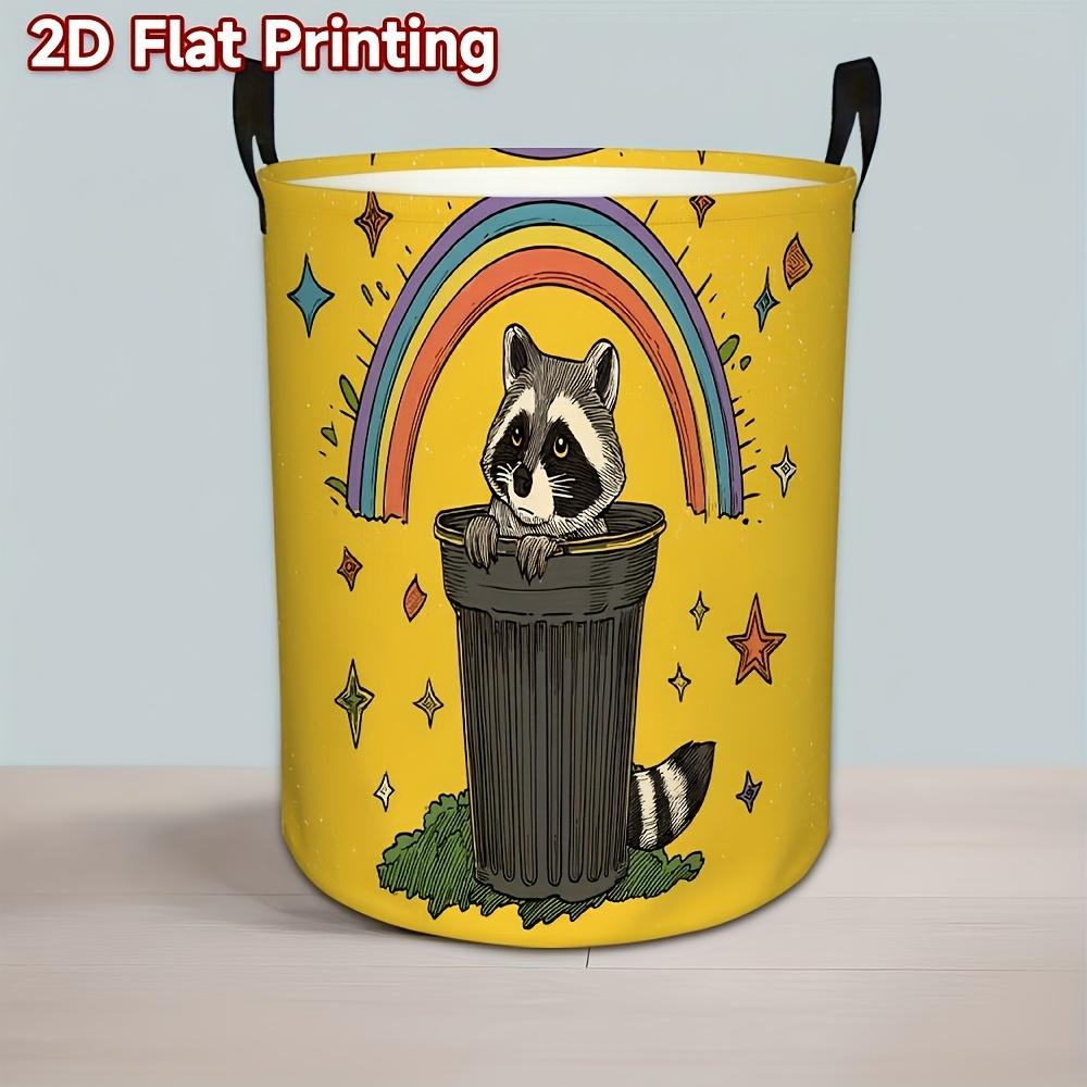 1pc Raccoon Pattern Storage Basket with Sturdy Handle - Round Laundry Hamper Suitable for Clothes, Blankets,, Room, Shelf - Basket with Raccoon for Or