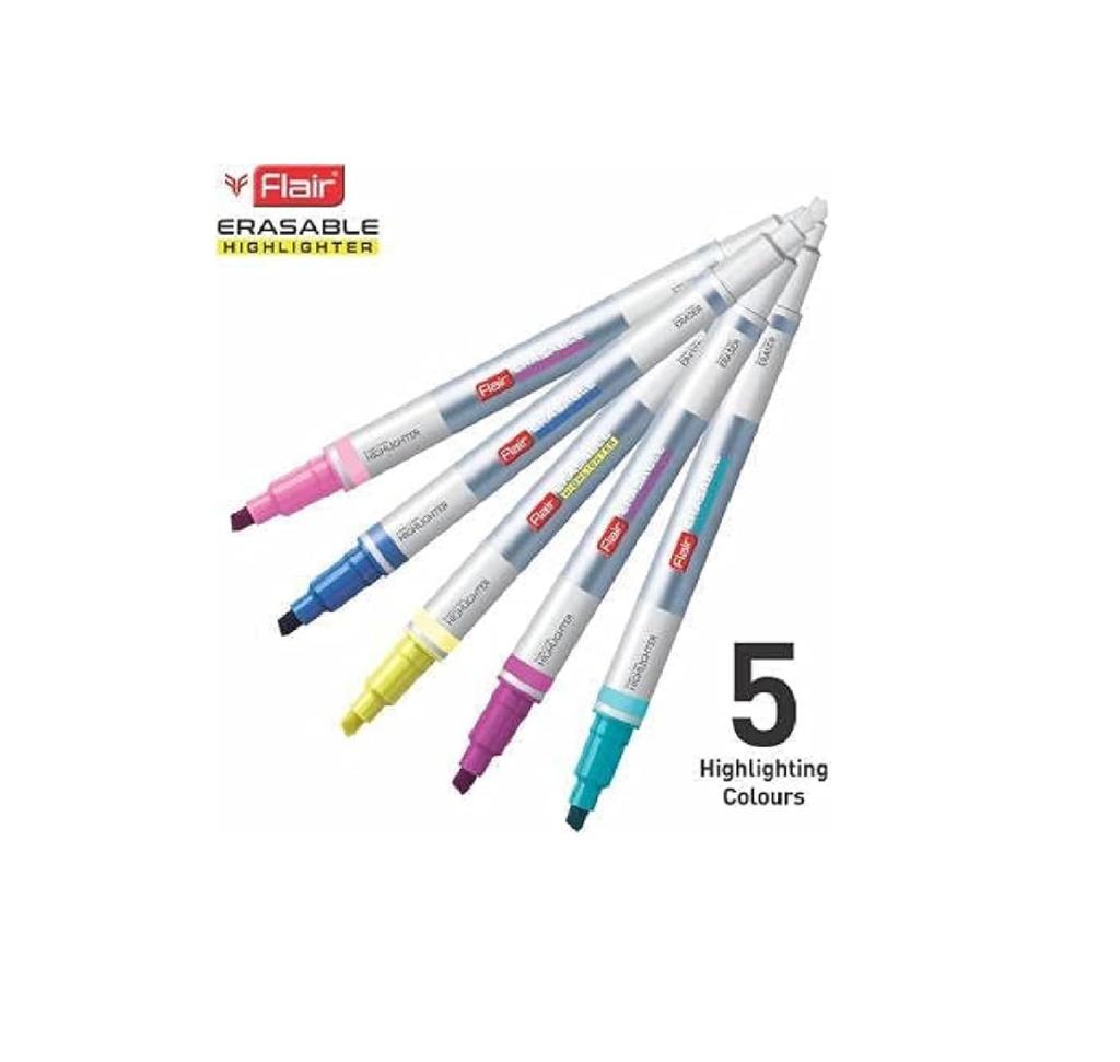 FLAIR Creative Series Erasable Highlighter Set of 1 X X5 pcs Chisel Point 1-4 mm Markers for School Office Glass Boards Use