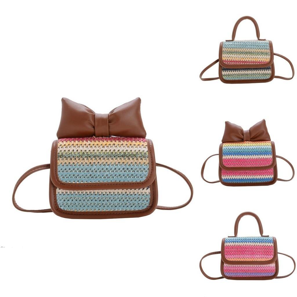 Trendy Woven Crossbody Bag For Boys And Girls Featuring Playful Color Combinations And Bow