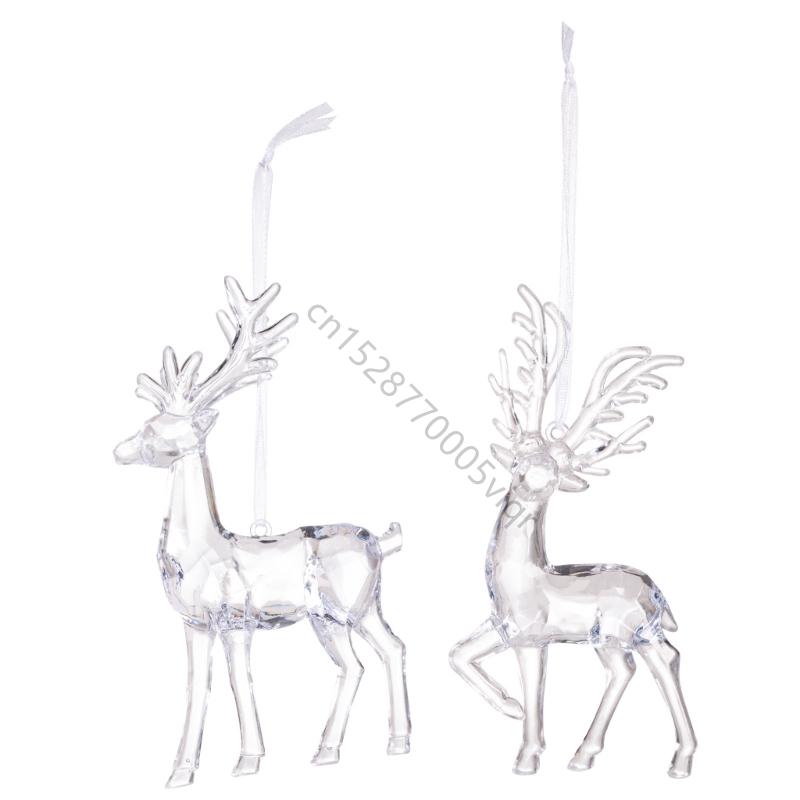 Set of 3 Crystal Elk Ornament Clear Acrylic Christmas Tree Decoration For Festival Home Decors And Seasonal Accessories AXYD