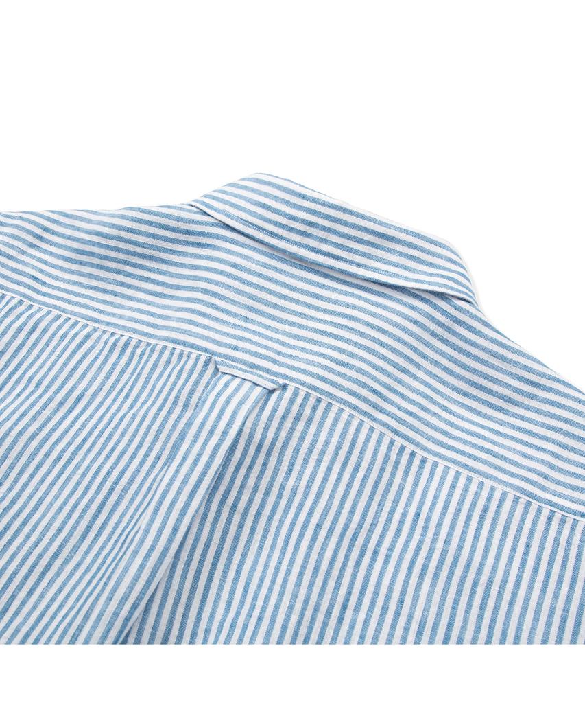 PRODESHIRT [Обычный] L-460 Винтажная льняная полосатая рубашка (синий)