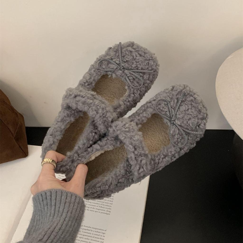 Шерстяные туфли женские зимние новые нежные сказочные ветры теплые хлопковые туфли балетки повседневные туфли Мэри Джейн на плоской подошве