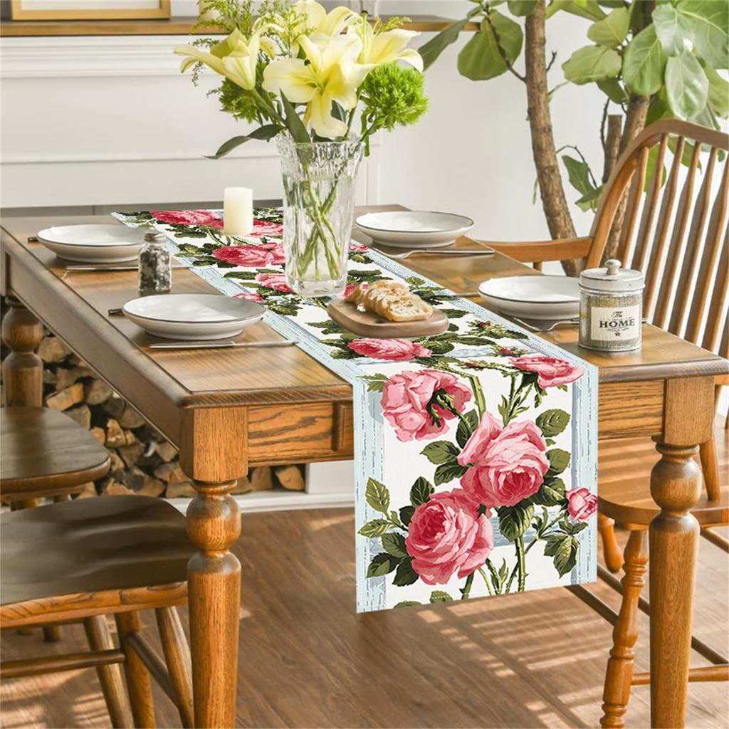Флаг на стол с розами День святого Валентина Украшение обеденного стола в гостиной Скатерть Коврик для обеденного стола с кросс-бордером Льняной принтованный флаг для чая