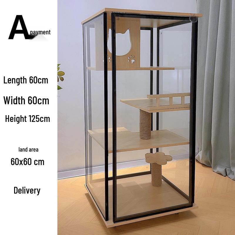 Luxury Solid Wood Cat Villa: Panoramic Glass Cat House with Bed and Indoor Cat Cabinet