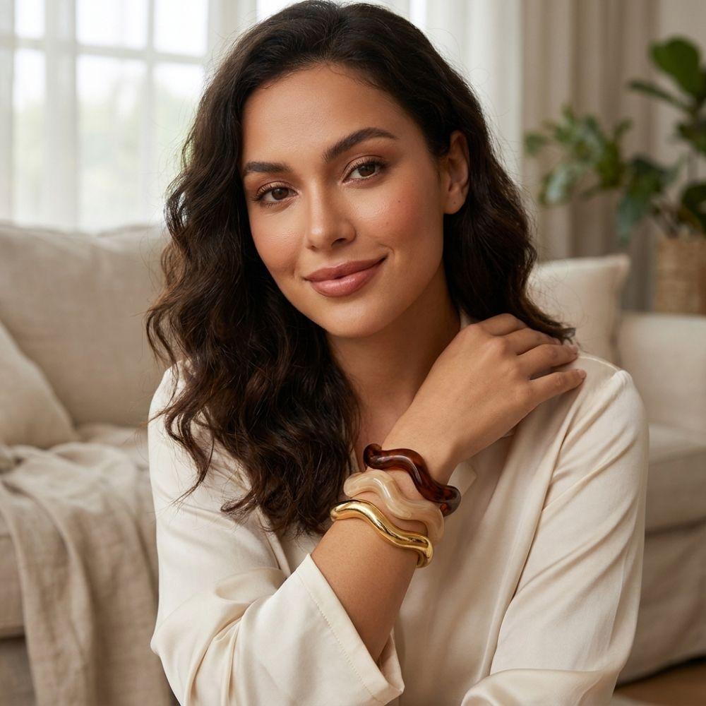 3Pcs/Set Chunky Wavy Cuff Bangle Set Irregular Stackable Bracelet Wide Open Bangle Jewelry Gifts
