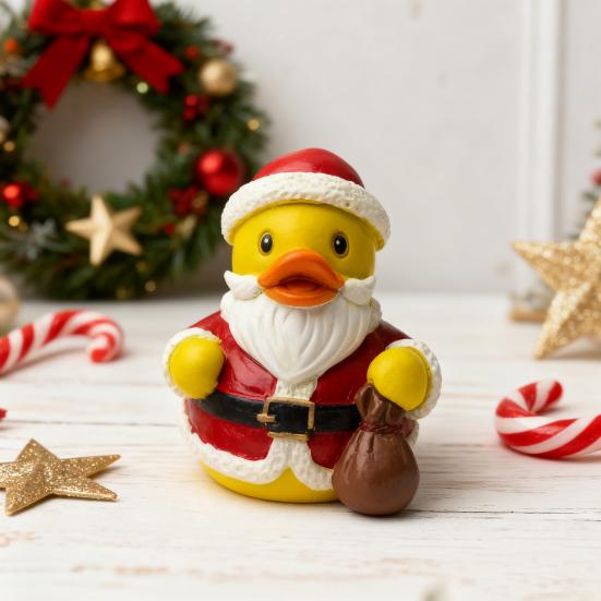Рождественская фигурка утки Санта-Клаус Олень Эльф Снеговик Статуэтка утки Полимерная смола Скульптура животного Рождественская праздничная вечеринка Настольное украшение Орнамент