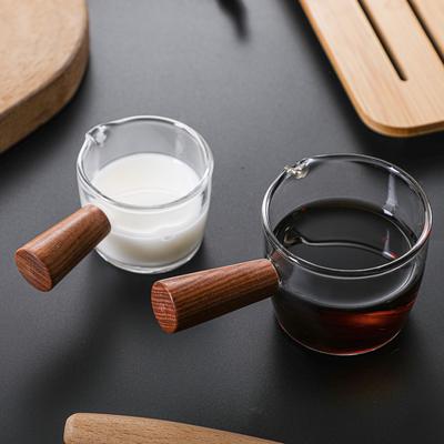 50/100 мл Деревянная ручка со шкалой Стеклянная мерная чашка для кофе Эспрессо Молоко Латте Прозрачная с одним носиком Кухонная кофейная кружка