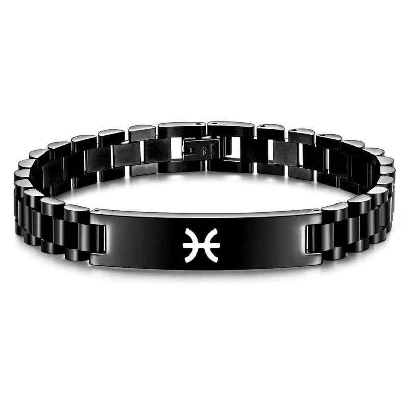 Stainless Steel Geometric Zodiac Bracelet Men Laser-Etched 10mm Wide Adjustable Cuff Bangle Jewelry