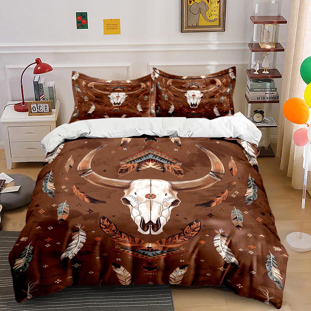 Bull skull and feathers. Bedding sets Duvet cover sets Duvet covers Pillowcases(1 * Duvet Cover 2 * Pillowcases without duvet insert)