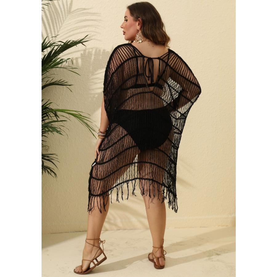 Пляжные платья большого размера, женское сексуальное перспективное бикини с кисточками, прикрытие, платье