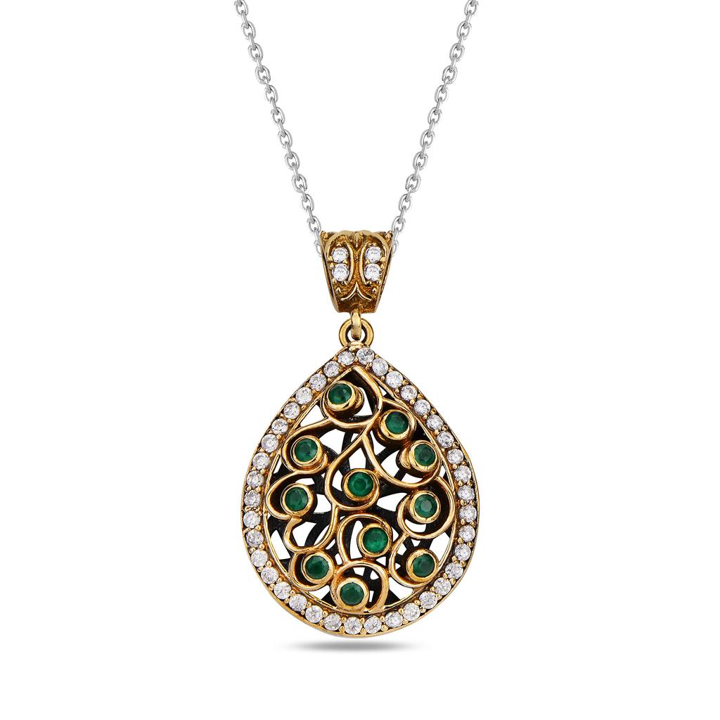 Комплект ювелирных изделий из серебра 925 карата с изумрудными камнями, османский дизайн в форме капли, уникальная идея подарка для женщин, настоящий комплект серебряных украшений