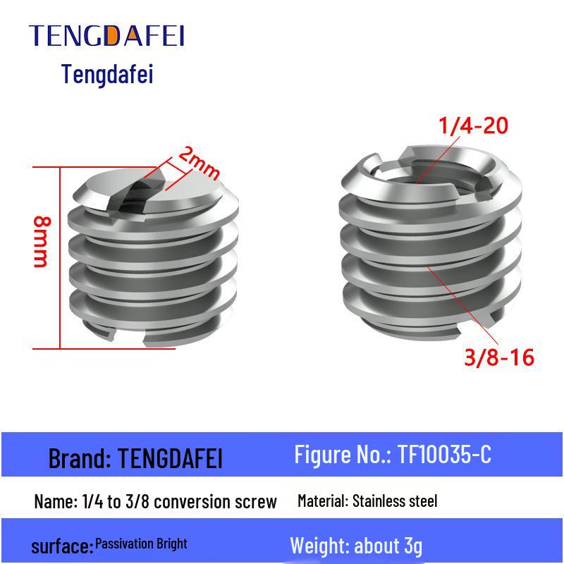 Reversible 1/4" Male To 3/8" Female Adapter for Camera Tripod Ball Head with M4-M8 Conversion Screws