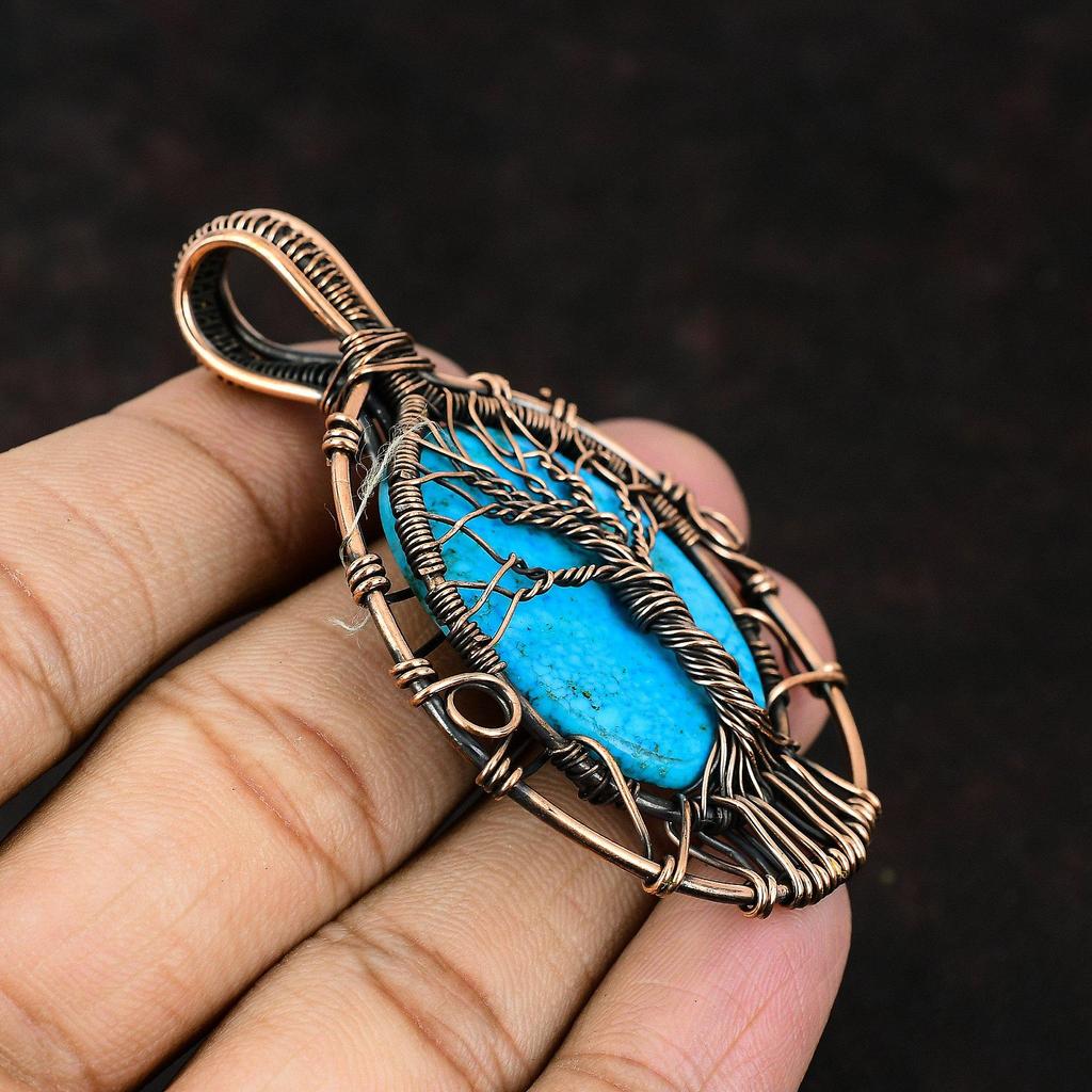 Кулон Древо Жизни с Аризонской бирюзой, обмотанный медной проволокой, ювелирное изделие с драгоценным камнем, кулон ручной работы, подарок для любви, украшение с Аризонской бирюзой