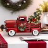 Винтажный красный рождественский декор грузовика с теплыми белыми мигающими огнями - Деревенский стиль фермерского дома, Металлический пикап с елкой для праздничного дома, Уникальная идея подарка