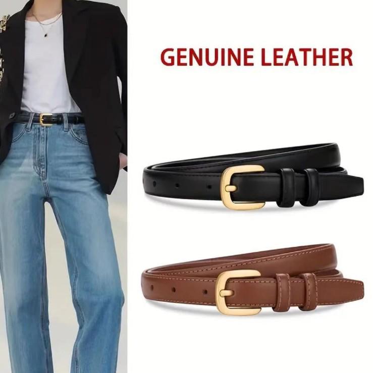 Женский Модный Кожаный Ремень с Гладкой Пряжкой - Трендовый и Универсальный для Джинсов или Повседневной Одежды