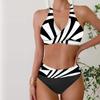 Women's Swimwear Tankini 2 Piece Swimsuit White Square Vacation Bathing Suits Hanging Neck Swimsuit