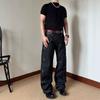 Mens Relaxed Fit Raw Denim Jeans With Rivets Turquoise Accents Vintage Streetwear Straight Leg Trousers