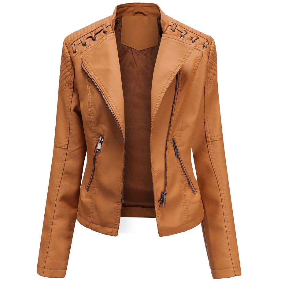 Women's Stylish Faux Leather Jacket Classic PU Moto Biker Fashion Zip Up Casual Short Coat Slim Outerwear with Retro Lacing Detail S-4XL Plus Size