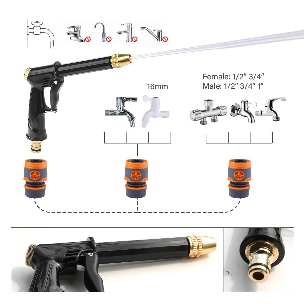 Garden Water Gun 3/8" 1/2" 3/4" Nti-slip Quick Connect Hose Accessories Gardening Watering Flowers Cleaning Cars Washing Ground