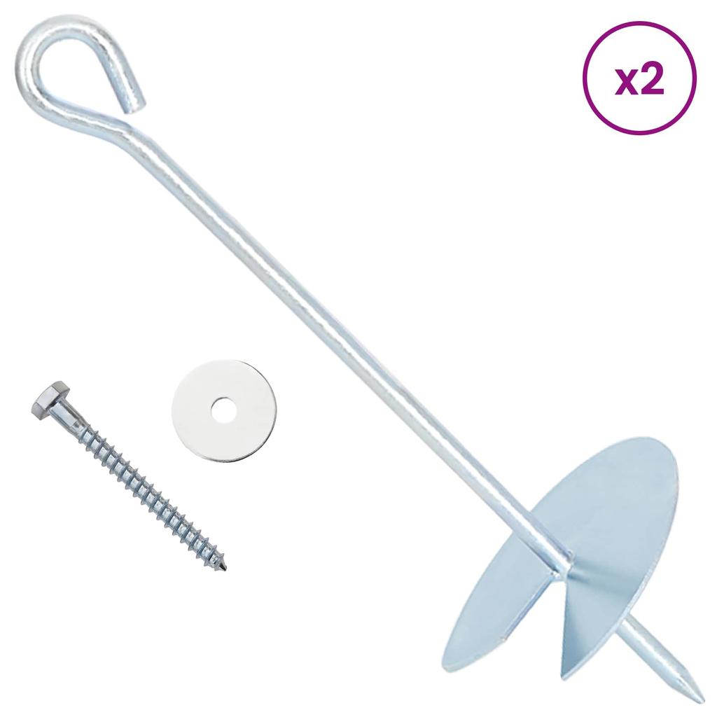 Ground Anchors 2 pcs Silver Ø10 x 30 cm Galvanized Metal