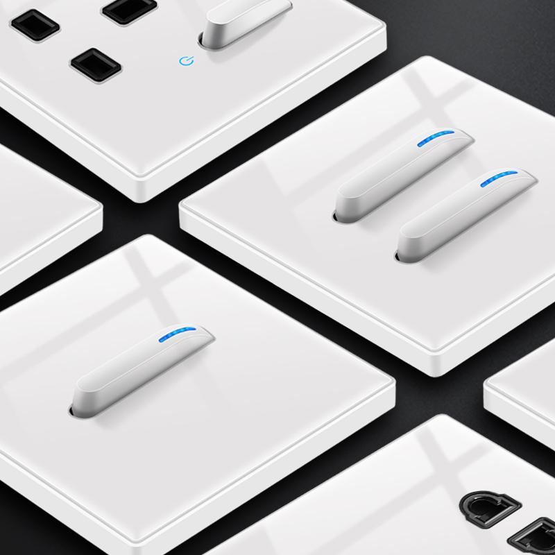 Белый светодиодный индикаторный световой выключатель Панель стеклянная клавиша пианино Самовосстанавливающийся настенный выключатель розетка, UK FR EU Универсальная электрическая розетка USB