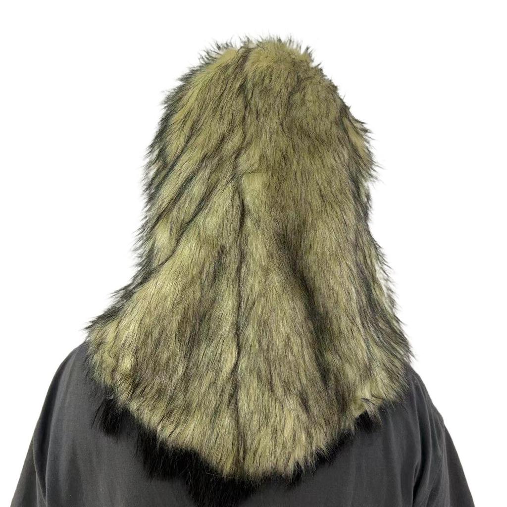 Plush animal headgear, gray eagle mask with movable mouth.