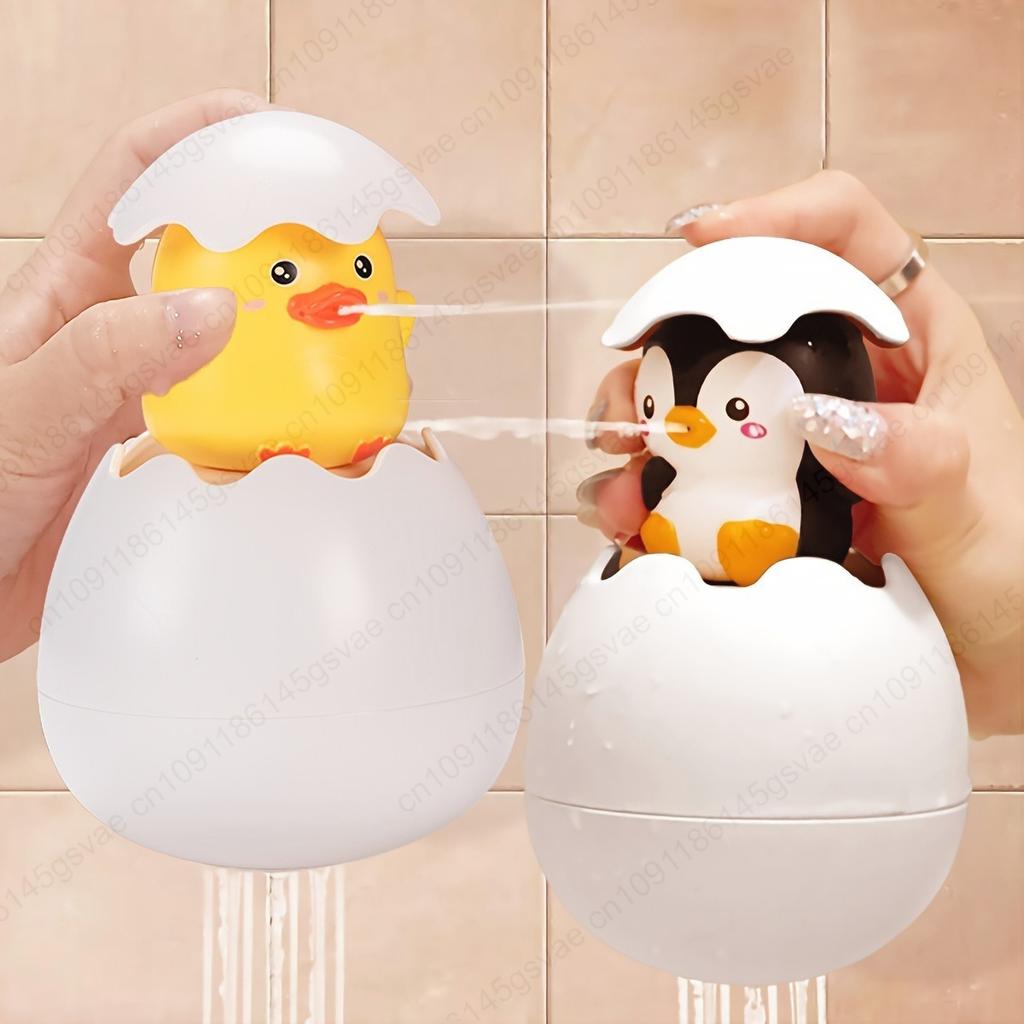 Shower Toys - Cute Duckling & Penguin Egg Toys with Water Spray for Bath Time Fun, Soft Plastic, Ideal for Infants