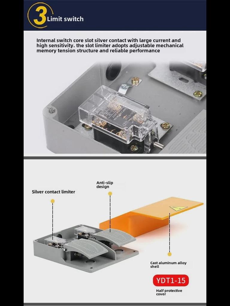 YDT1 Double Pedal Foot Switch, Thick Aluminum Shell, Double Foot Switch, Silver Contact, Non-Slip Design