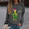 Women's Fashion Casual Long Sleeve Solid Color Christmas Printed Round Neck Top Sweatshirt