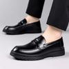 Fashion Men Leather Shoes Slip On Platform Thick Tottom Male Derby Shoes Casual Loafers Mens Square Toe Formal Dress Wedding Shoes Men