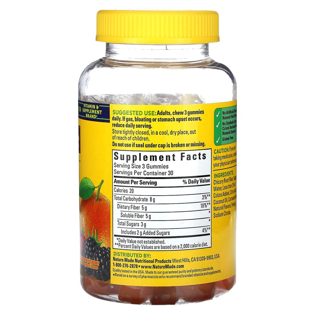 Nature Made Клетчатка жевательные конфеты, апельсин и ассорти ягод, 5 г, 90 жевательных конфет (1,5 г на жевательную резинку)