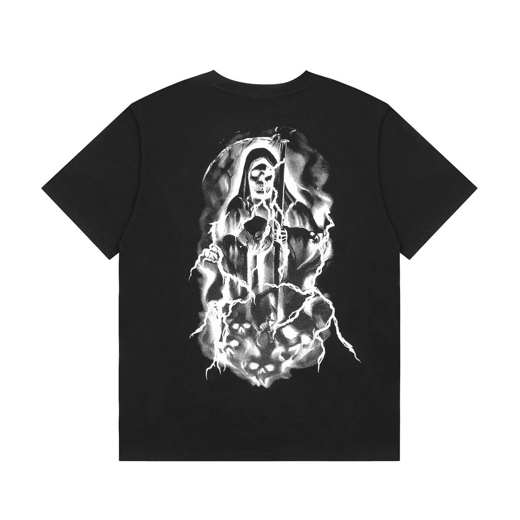 2024 REVENGE Scythe Skull Portrait Letter Abstract Print Trend Loose Short Sleeved T-shirt Unisex