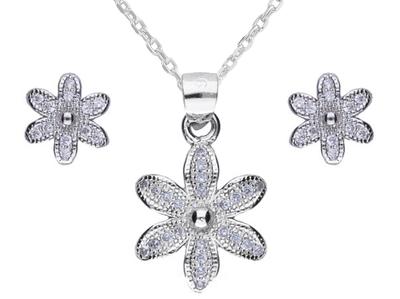 Delicate Silver Jewelry Set Flowers with Cubic Zirconias Small Flower