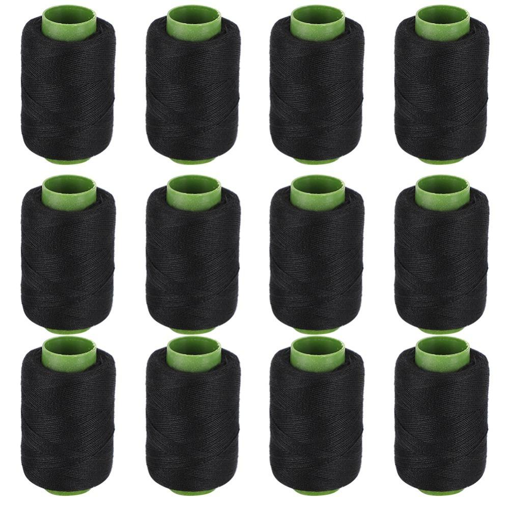 12Pcs Thread Spool Polyester Sewing Thread Black Hand Sewing Thread For Quilting