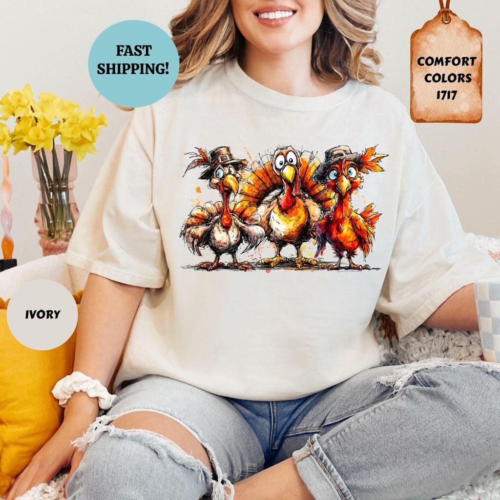 Funny Turkey Thanksgiving Graphic Tee: Comfort Colors 100% Cotton Shirt